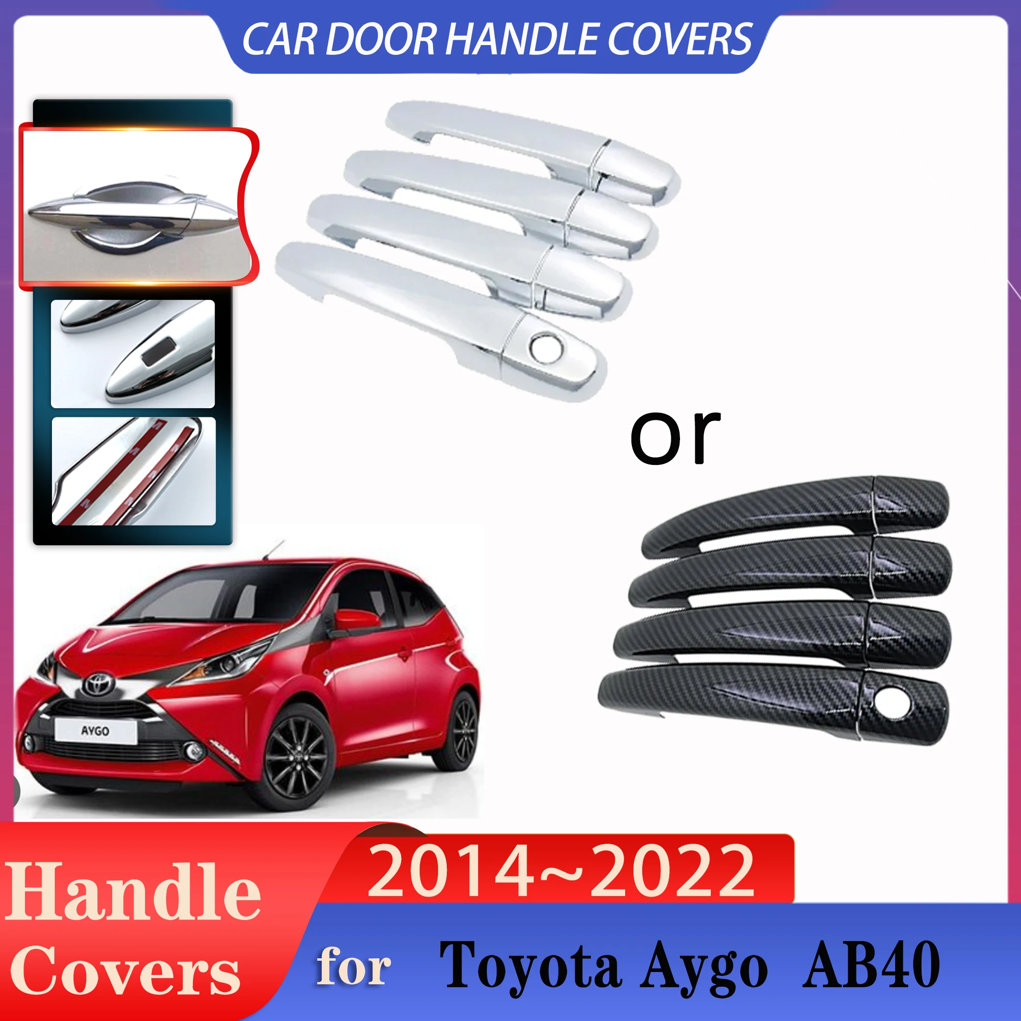 for Toyota Aygo Peugeot 108 Citroen C1 2014~2022 Car Imitation Carbon Fiber Handles Or Chrome Door Handles Cover Car Accessories