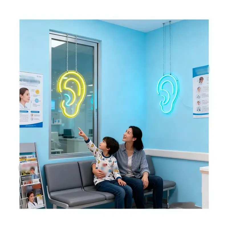 Ear Neon Sign USB Powered Dimmable Acrylic For Audiologist, Clinic Art Wall Decor 40x25.7cm