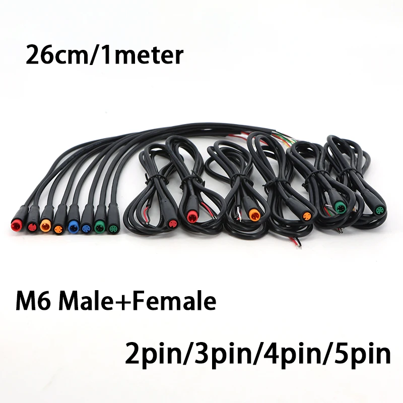 26cm 1m M6 2 3 4 5 Pin core 6mm male female Julet Electric bike Butt Cable Plug Connector Scooter Brake waterproof Signal Sensor