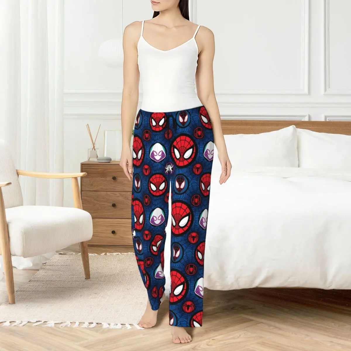 

Custom Printed Women Spider Man Pajama Pants Comics Sleepwear Sleep Lounge Bottoms with Pockets
