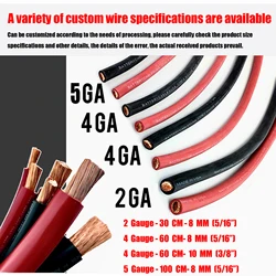 5AWG 2 4 Gauge Battery Inverter Positive Negative Cables Set 33mm2 100cm M8 M10 For Tesla Toyota Honda Truck Camper RV HEV BEV