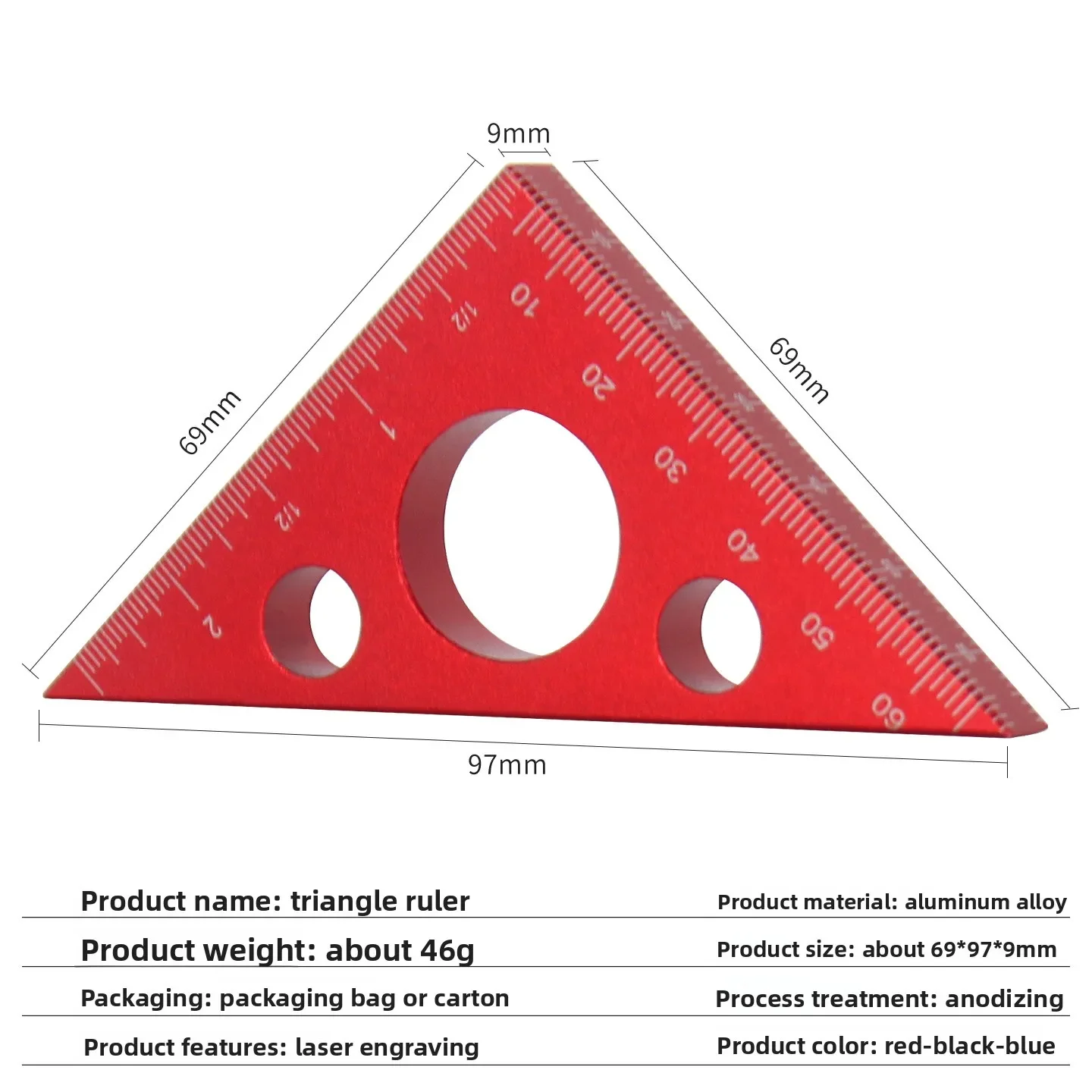 Aluminum Alloy Square Ruler Woodworking Tools Triangle Ruler Height Ruler Metric Imperial 45 Degree 90 DegreeHigh Precision