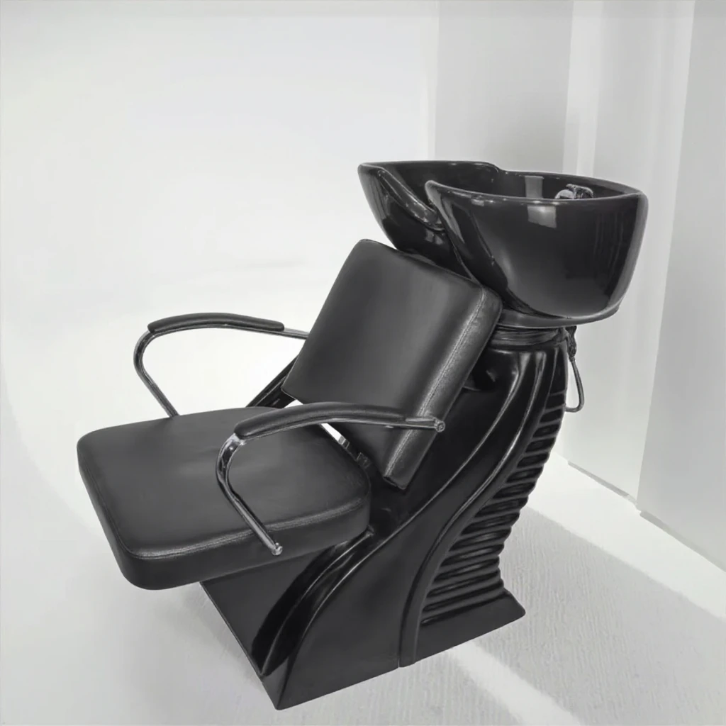Modern Creative Design Black Leather Beauty Salon Basin Hair Wash and Chair Luxury Reclining Cheap Hair Washing Chair
