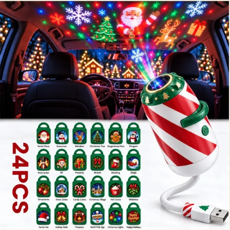 Christmas Car Projector Light Merry Ride 6 To 24 Patterns LED Projection Lamp Vehicle Xmas Holiday Decor Light