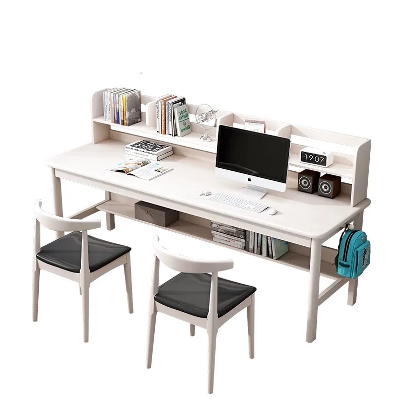 

Solid wood desk household bedroom double writing table against the wall by the window long computer desk simple