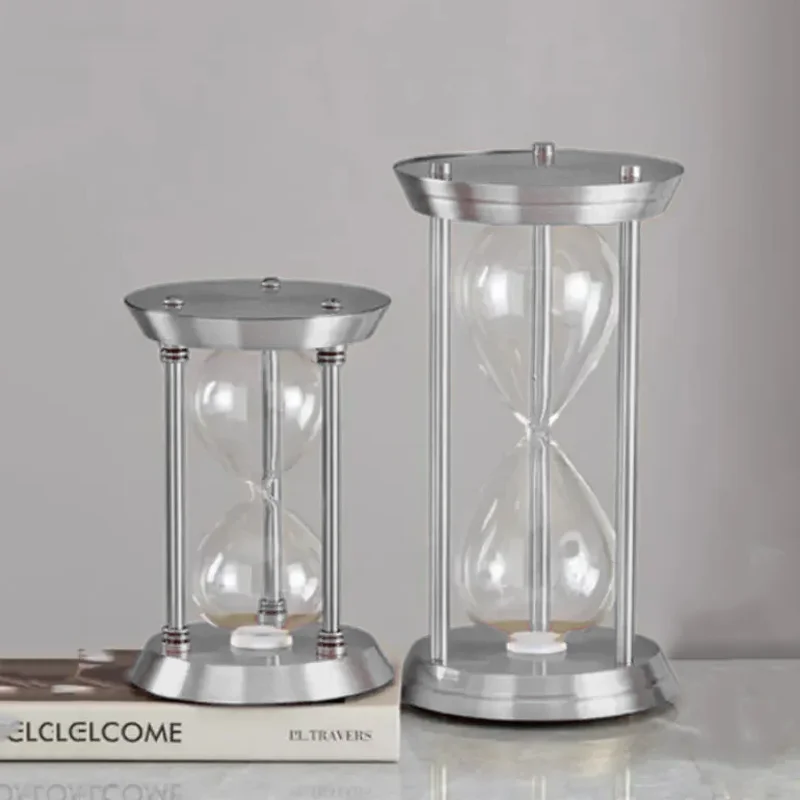 Retro Metal Silvery Three Pillars Empty Hourglass Bottle Colored Sand Combination Handmade Glass Sandglass Timer Home Decoration