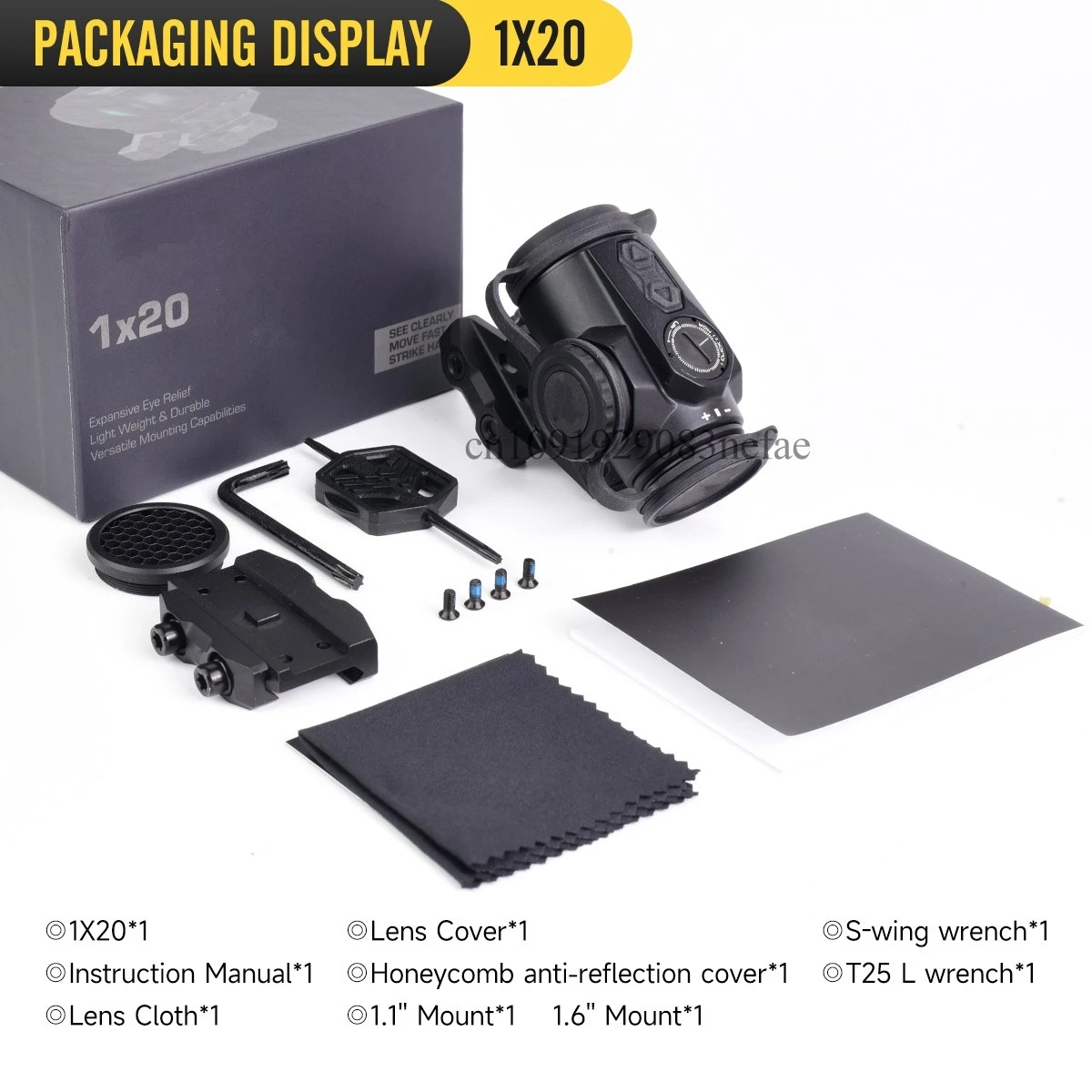 Sw***f*x 1X20 PRISM BRC/6 MOA منظر بصري منقط أحمر وأخضر مع حوامل 1.1 بوصة/1.6 بوصة وعلامات أصلية مستشعر حركة ويك #6