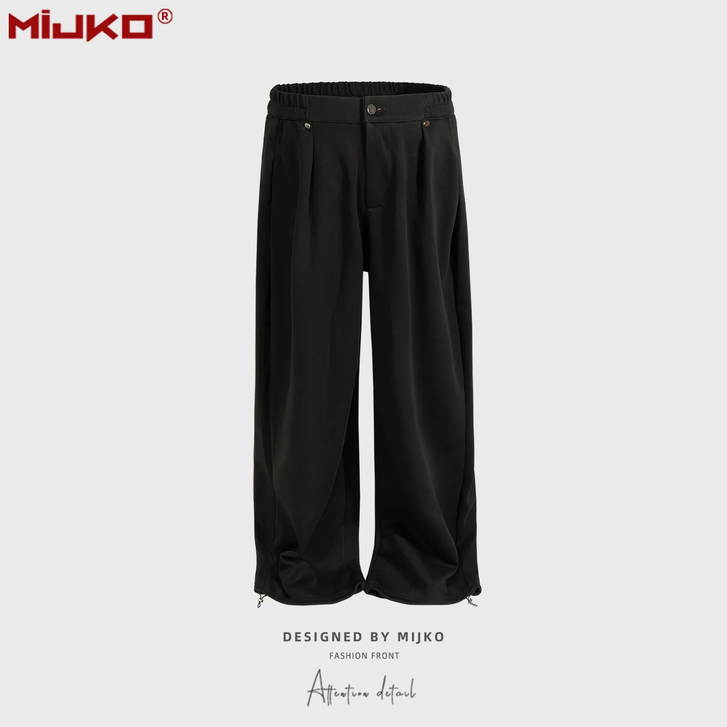 

MIJKO Unisex Cuff Straight Leg Long Pants Black Cotton Casual Trousers for Men And Women C959#