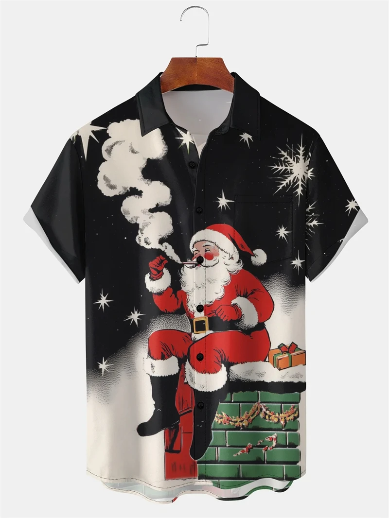 2026 New Hilarious Santa Claus 3D Printed Christmas Shirts For Men Clothes Women Beach Shirt Pop Hawaiian Xmas Gifts Button Tops