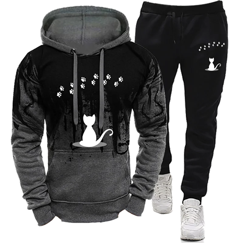 

Hooded Zip-up Splash Ink Sweatshirt Unisex Suit New in Hoodies & Sweatshirts for Men Hoodie and Pants Suit Autumn Two Piece Set