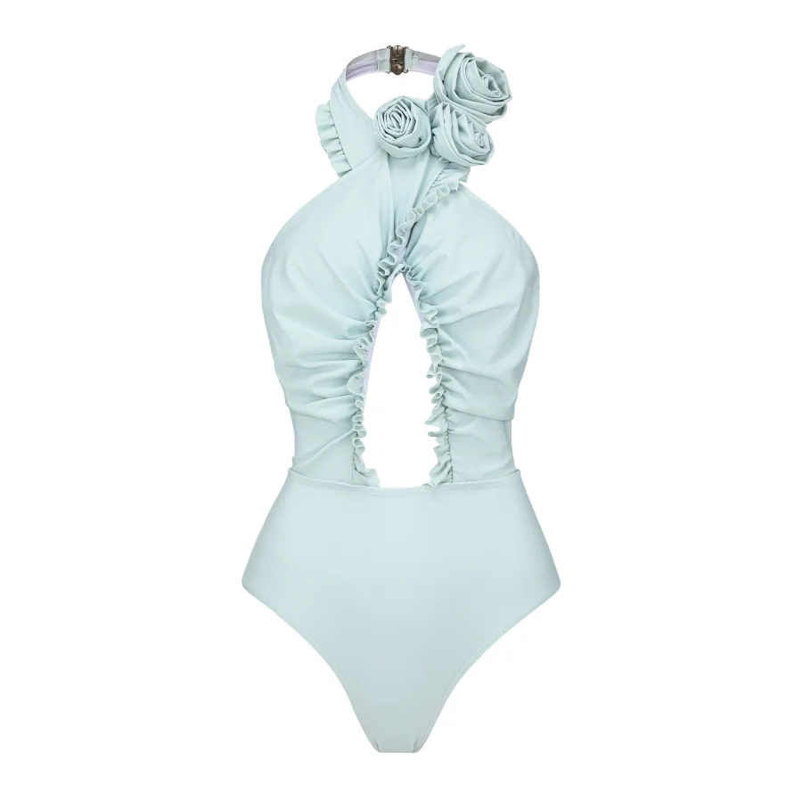 Maillot de bain une pièce dos nu à fleurs 3D, licou, Industries ong, dédouanement, vêtements de plage sexy, vêtements de vacances