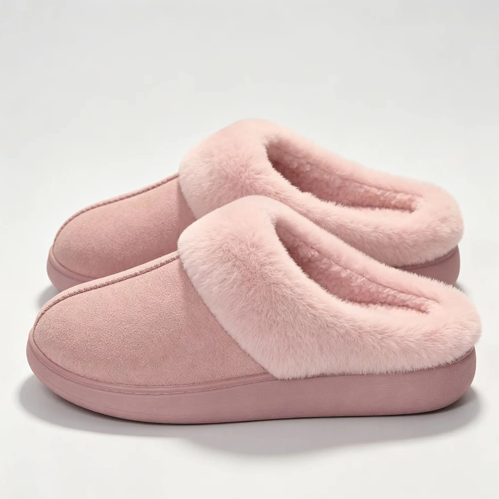 Smile Popcorn Women's Winter Fuzzy Slippers Closed Toe Soft Suede Plush with Fur Collar Non-Slip Warm Indoor House Shoes