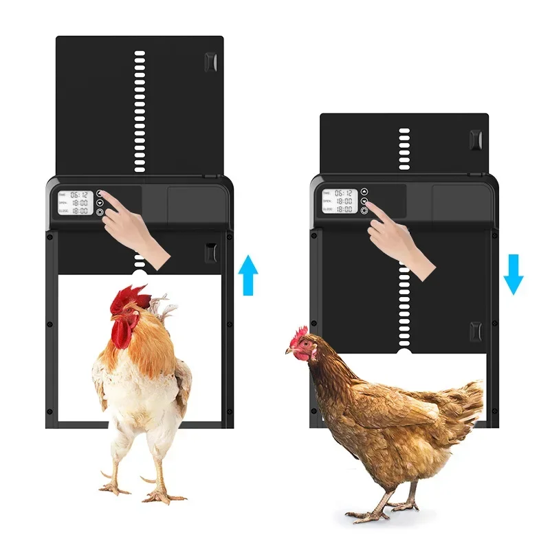 Timer Automatic Chicken Coop Door- Aluminum+ABS,Intelligent Anti-Pinch Induction,IPX3 waterproof Electric Poultry Gate for Farm