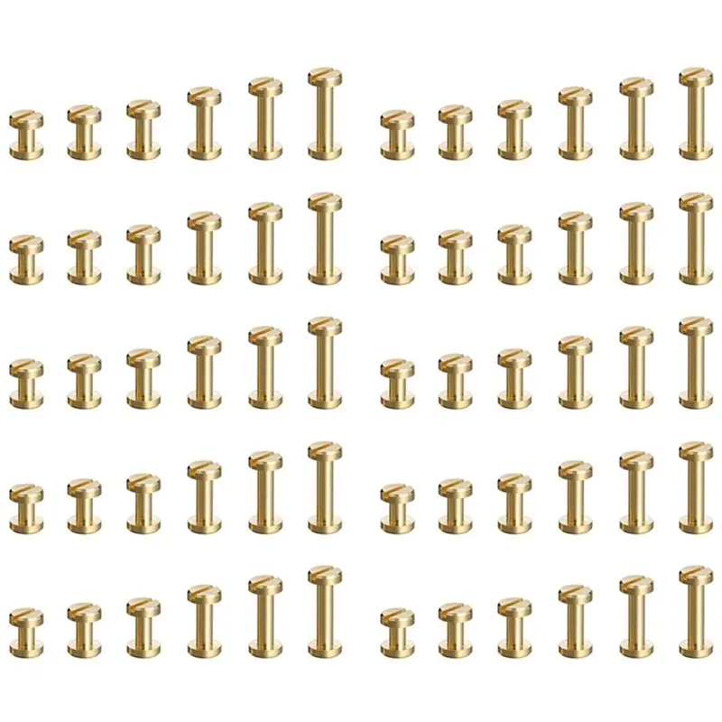 Most-For Leather Rivet Screws 60 Sets 6 Sizes 6MM Brass Head Chicago Screws Studs For Handbag Purse Binding Hardware Kits