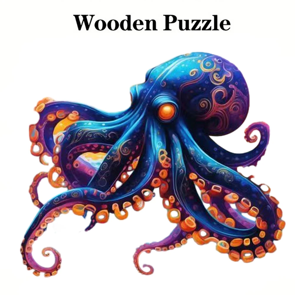 Sea creatures octopus wooden puzzles, unique irregular animal shapes wooden puzzles wooden toys, christmas gifts home décor