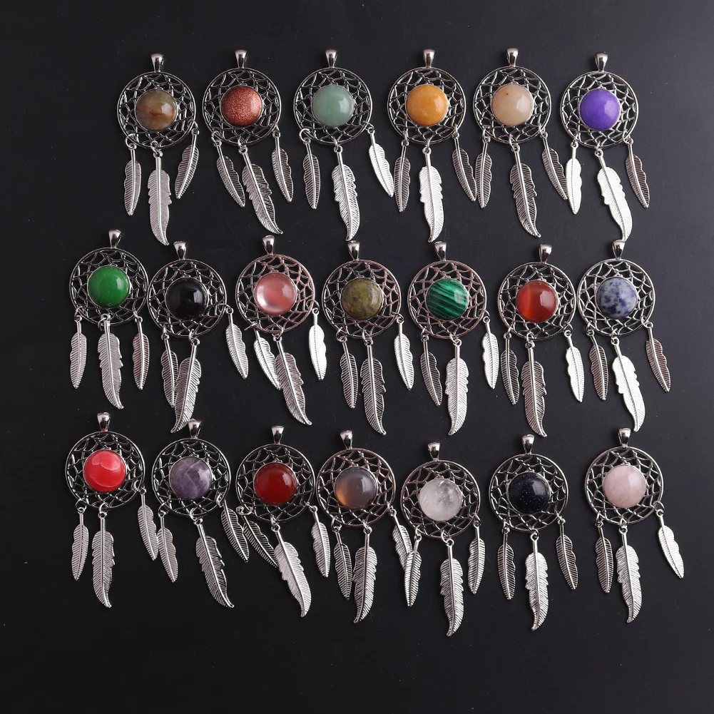 

12pcs Fashion Retro Natural Stone Dream Catcher Pendant Necklaces Amethysts Choker Leaf Charms Necklace Jewerly Gifts For Women