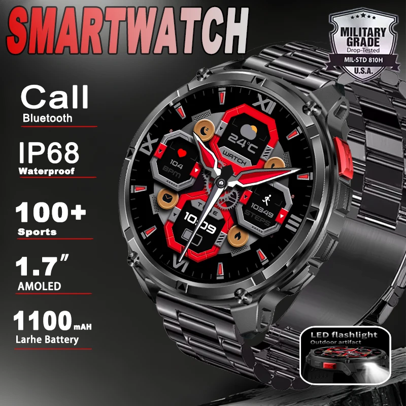 

Men's Outdoor Sports Smart Watch with HD Screen 1100mAh Large Battery Long Standby Bluetooth Call Function Waterproof