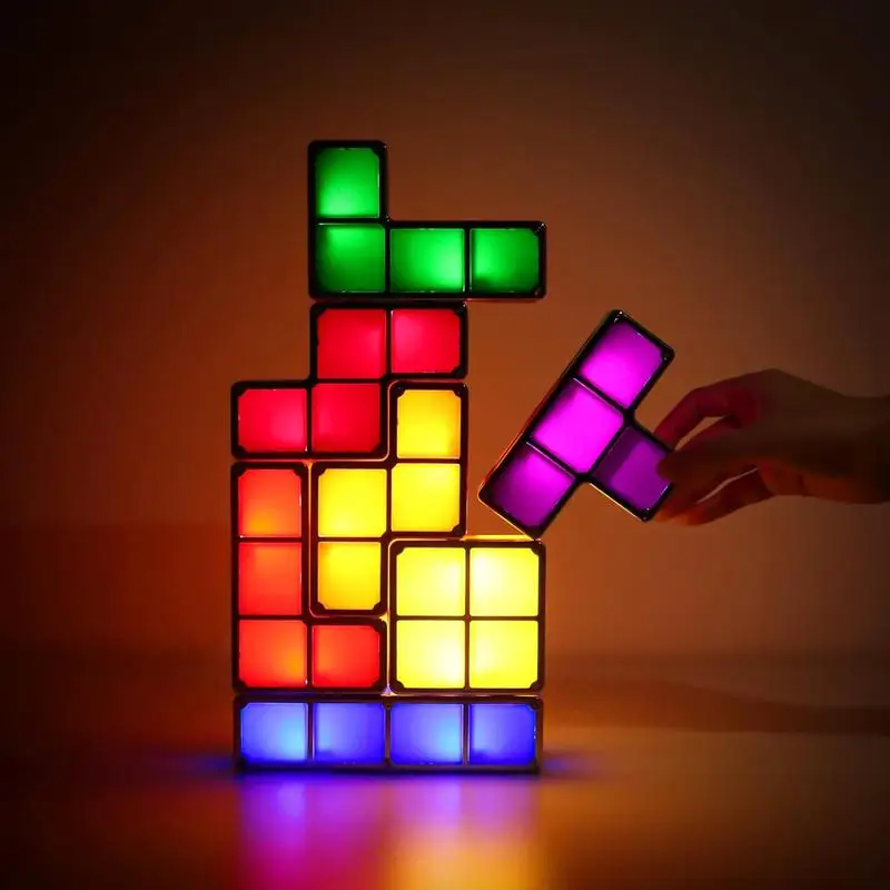 DIY Tetris Puzzle Night Light - Induction Interlocking Desk Lamp - Multi-Color Blocks