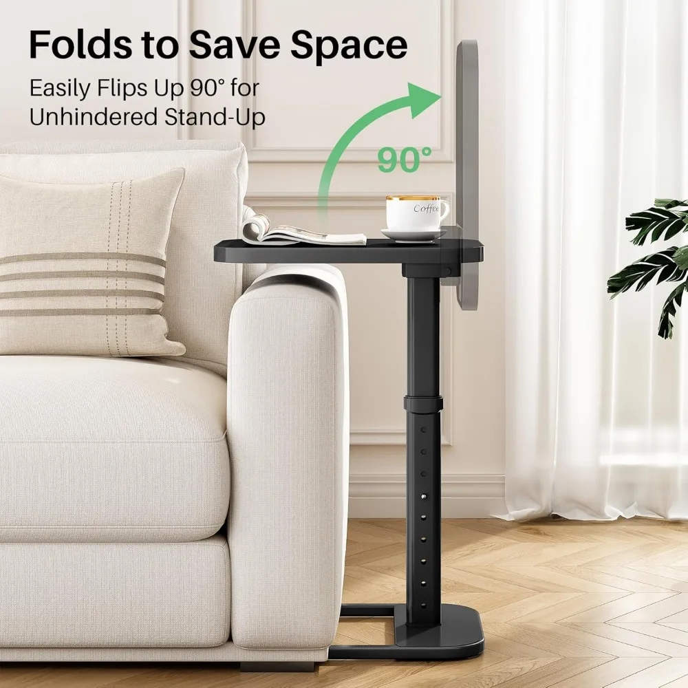 طاولة صينية تلفزيون بارتفاع قابل للتعديل مع زوايا معدنية مستديرة، طاولة للوجبات الخفيفة للأريكة والأريكة والسرير وغرفة المعيشة، باللون الأسود #6