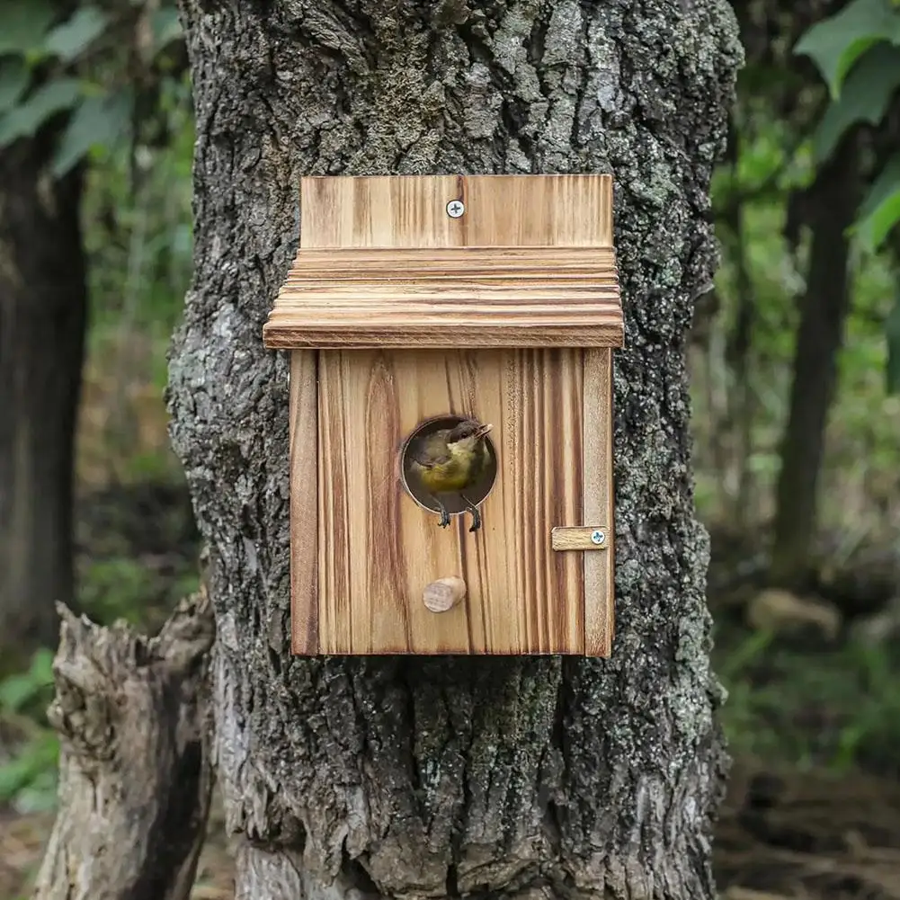 Bird Nest Solid Wood Processing Pine Cage Bird Feeder Wooden House Decoration Breeding Box Gardening Bird House I8O4