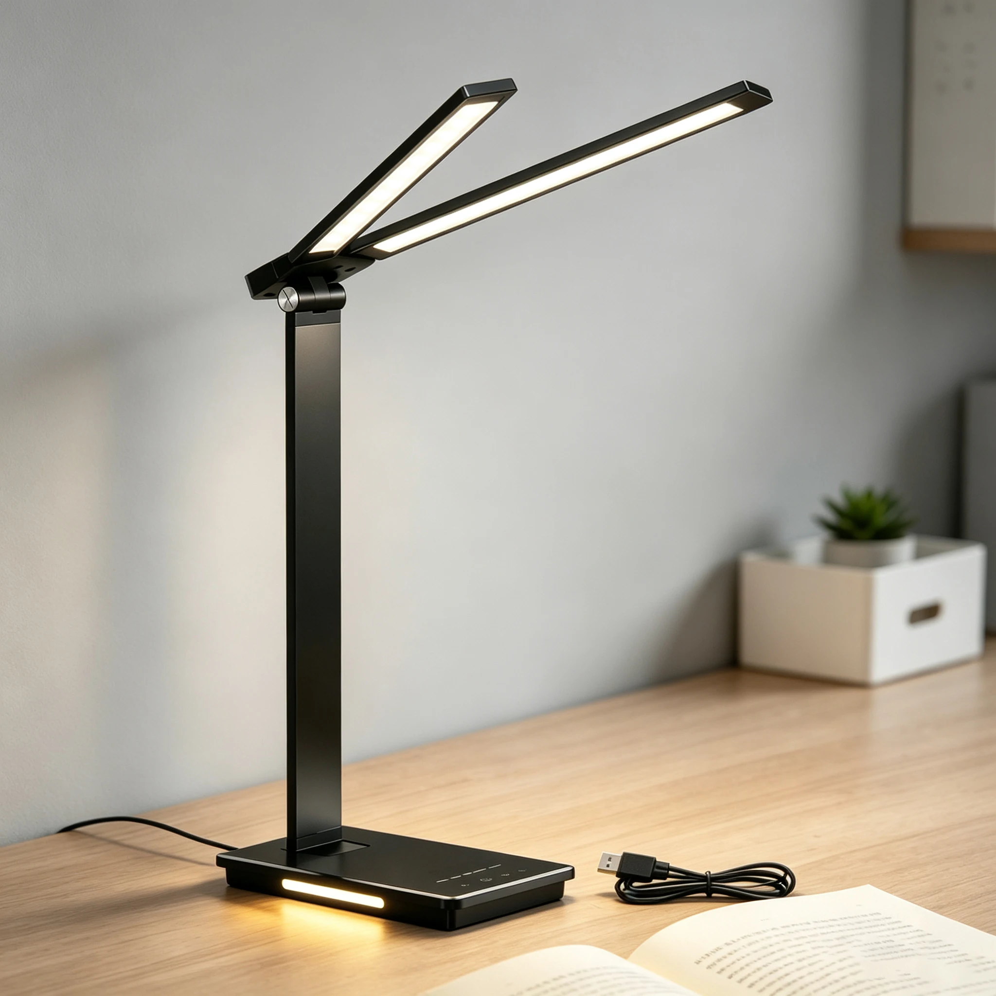 Double Head LED Desk Lamp 13W USB Power 88 LEDs Foldable Reading Light 5 Color Modes Dimmable 3000K-6000K Portable Table Lamp Adjustable Eye-Caring for Home Office Study Bedroom Dorm Living Room