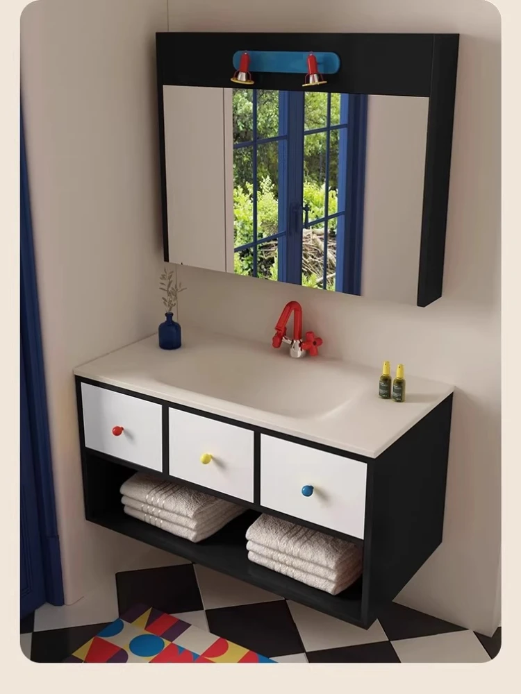 

Dopamine black and white contrasting bathroom cabinet combination slate hot bending integrated basin bathroom washbasin