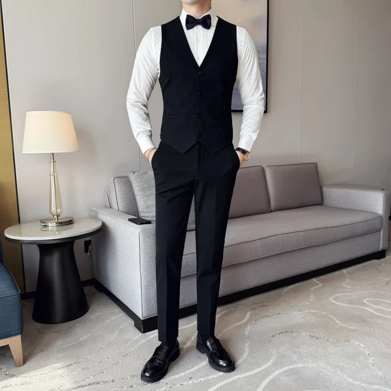 

Busin Casual Slim Fit Large Size Vest Suit Men's Set Pure Color Wedding omsmen Formal Wear Polyester Viscose Spandex