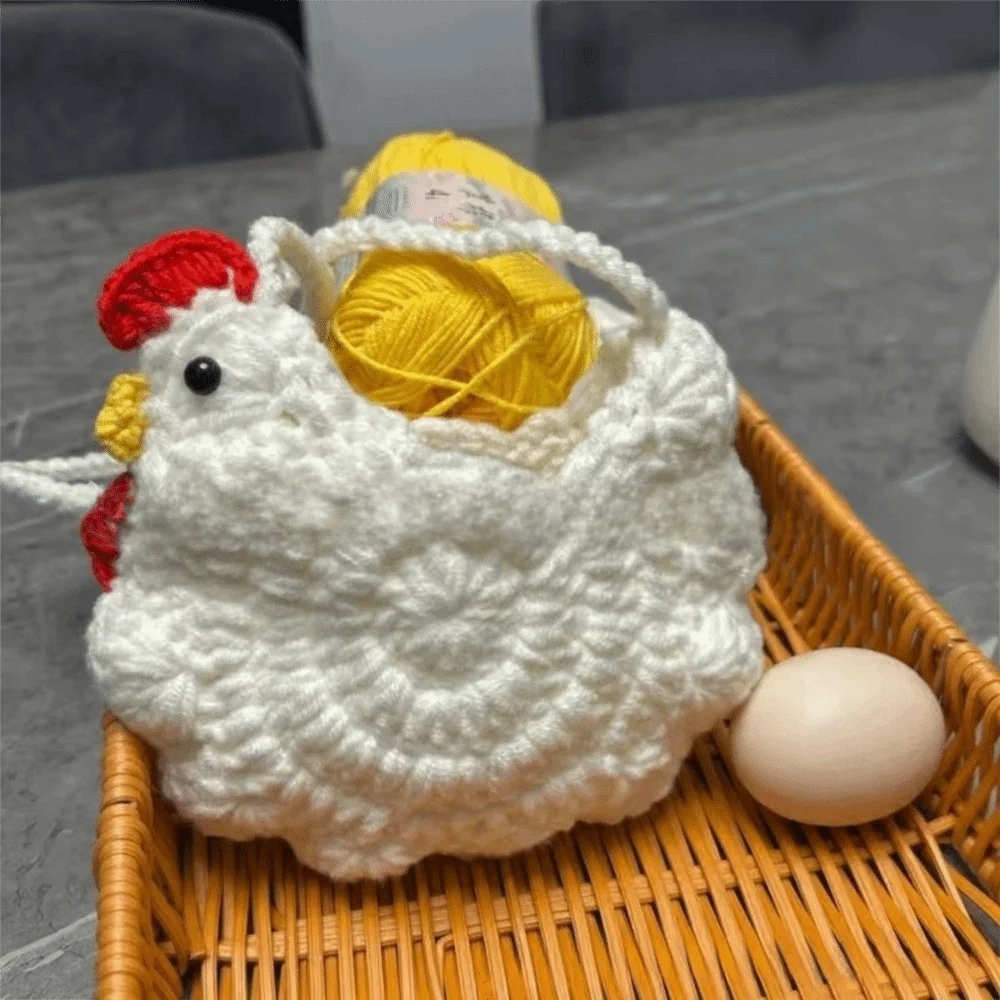 Creative Cartoon Chicken Coin Purse Crochet Double-sided Knitted Coin Purse Packing Woven Knit Crochet Handbag Party