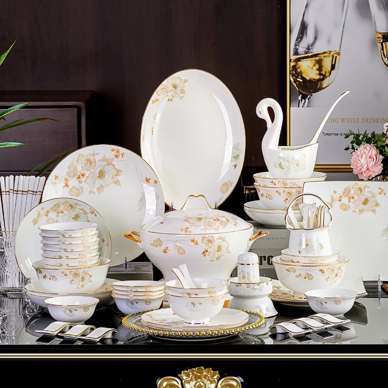 

HYS dishes and tableware set gifts light luxury high-value porcelain bowl and plate combination full set of home gifts