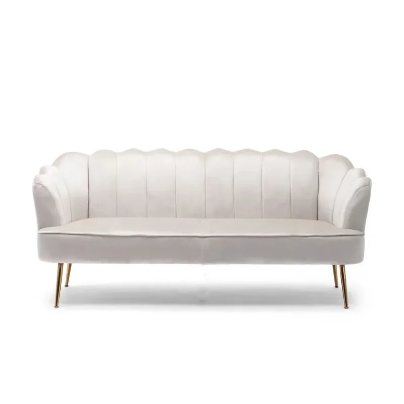 

North American light luxury fabric three-person sofa French cream white simple modern living room ripple wave small apartment