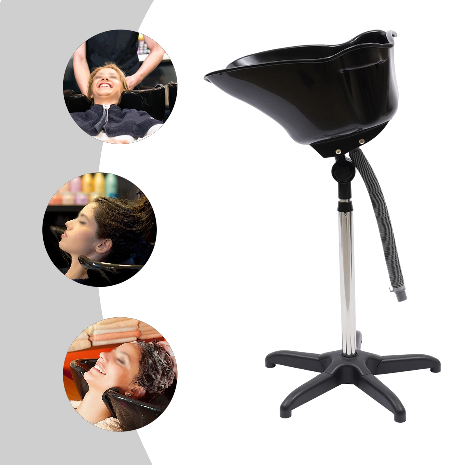 

Adjustable Height Hair Washing Basin, 180° Tilt Shampoo Bowl with Stainless Steel Stand for Salon & Home, Elderly Pregnant Care