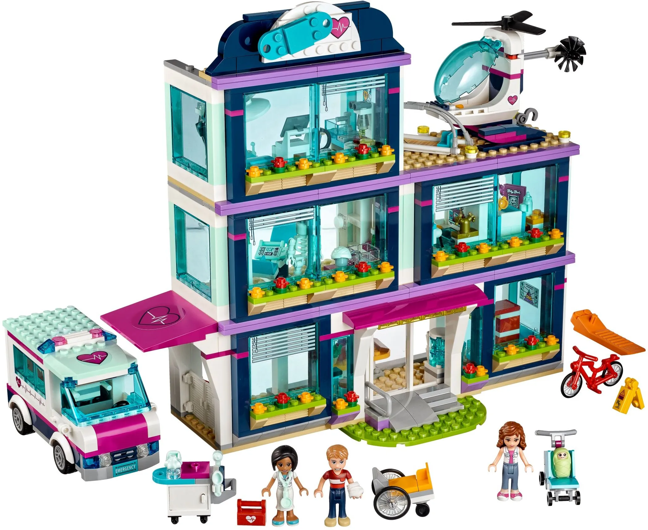 New 887pcs Friends 3-story Modular Hospital Ambulance Helicopter Nursery 41318 Building Blocks Sets Compatible With Model 86021