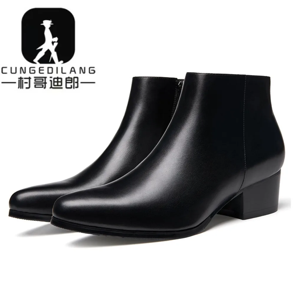 New Waterproof British Riding Boots Men's Fashionable Ankle Boots Casual and Versatile High-Top Leather Shoes Men's Trend