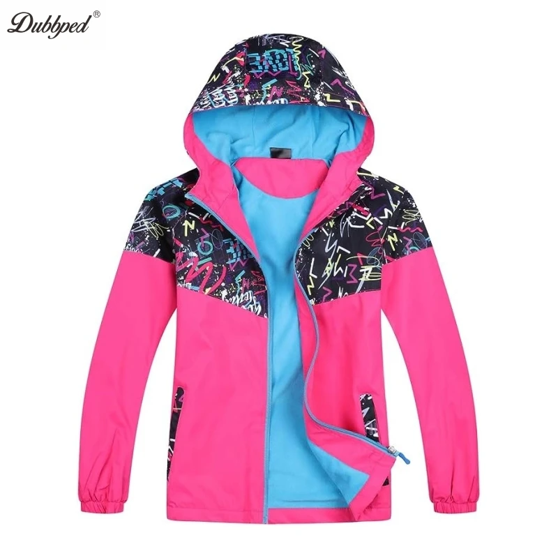 Dubbped kurtka jesienno-jesienna chłopców dziewczęcy wodoodporny wiatrówka wzór Graffiti płaszcz Polar runo wiatroszczelne ubrania