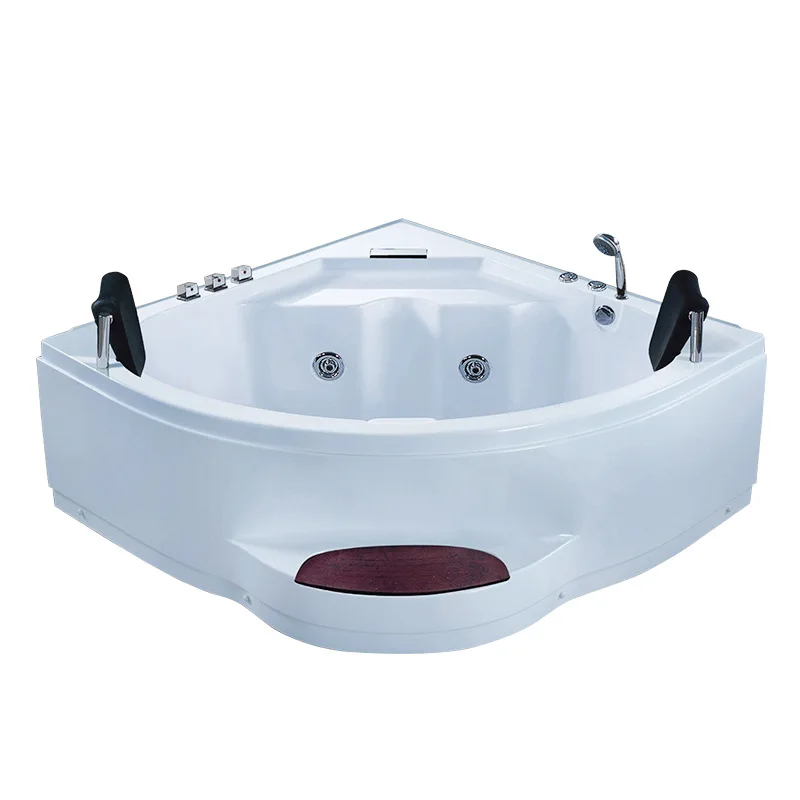 

Акриловая треугольная ванна-джакузи в форме веера, простая отдельностоящая ванна с двойным термостатом и подушкой.