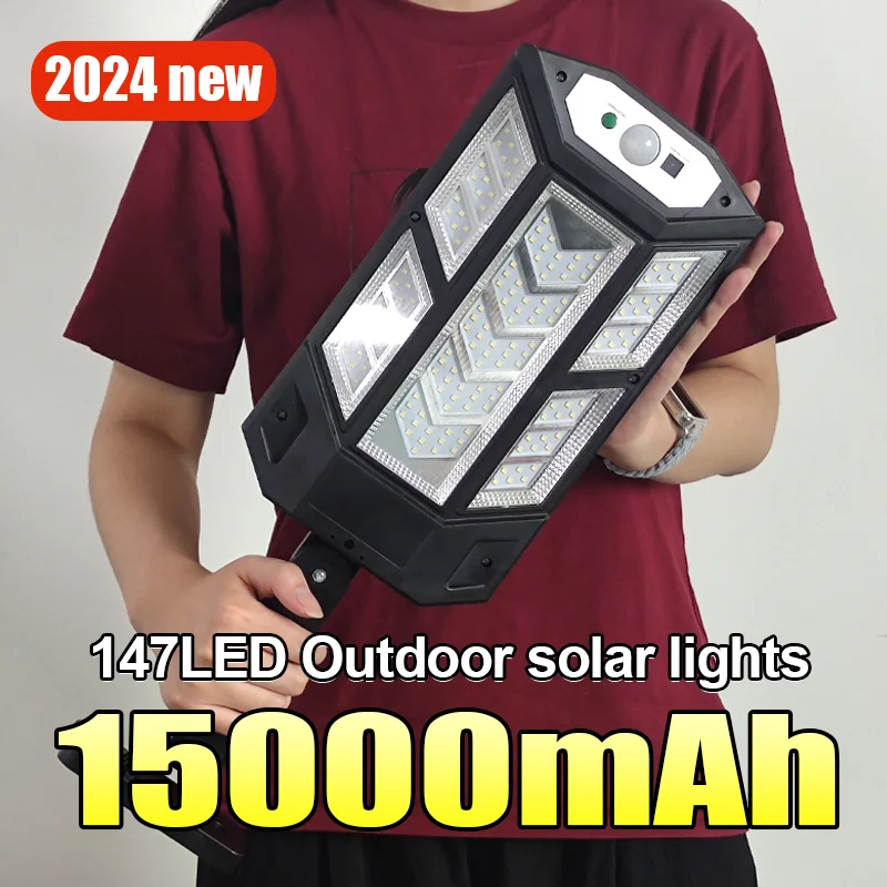 

15000mAh Solar Lights Outdoor IP67 Waterproof Motion Sensor 147 Led Solar Spotlight For Outdoor Sunlight Garden Street Light