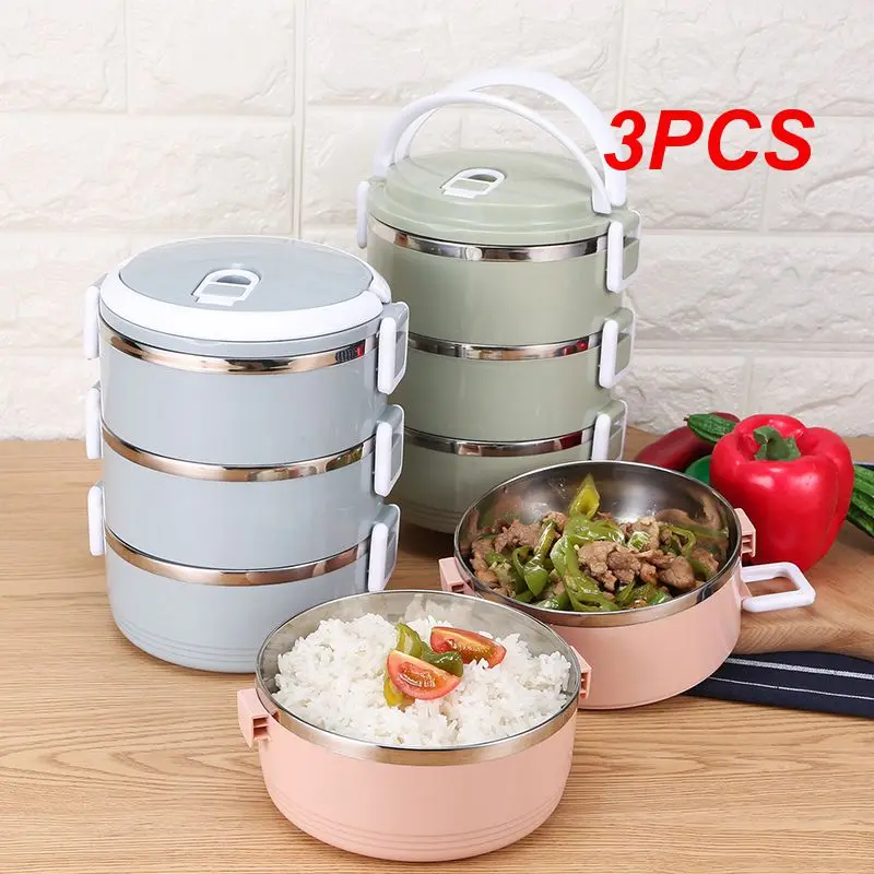 3PCS Layers Stainless Steel Lunch Box Thermal Bag Multi-layer Thermal Lunch Box Picnic Set Tourist Dishes Tableware for Camping