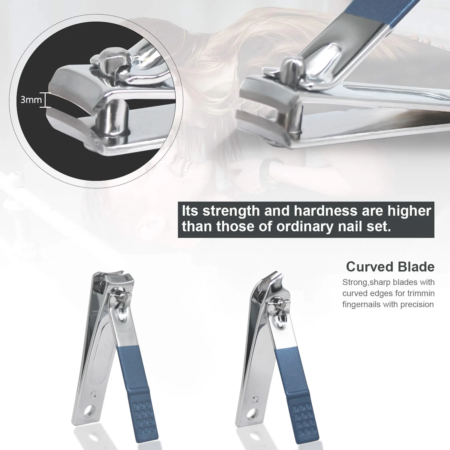 Zestaw do pedicure ze stali nierdzewnej, nożyczki do paznokci, pilniki do paznokci, wykałaczki do uszu, pęsety, nożyczki do włosów w nosie, golarka do brwi, (niebieski)