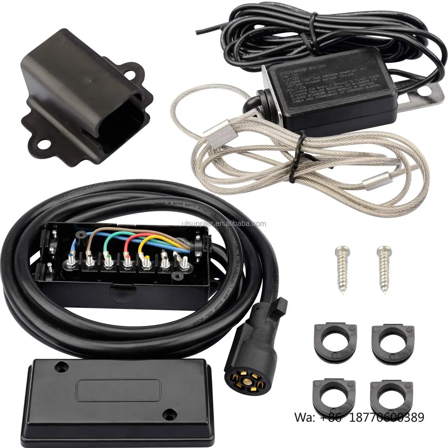 Trailer Accessories Set 7 Way 8 Feet Trailer Cord Kit 12V Breakaway Switch and Plug Holder Trailer Cable With Junction Box
