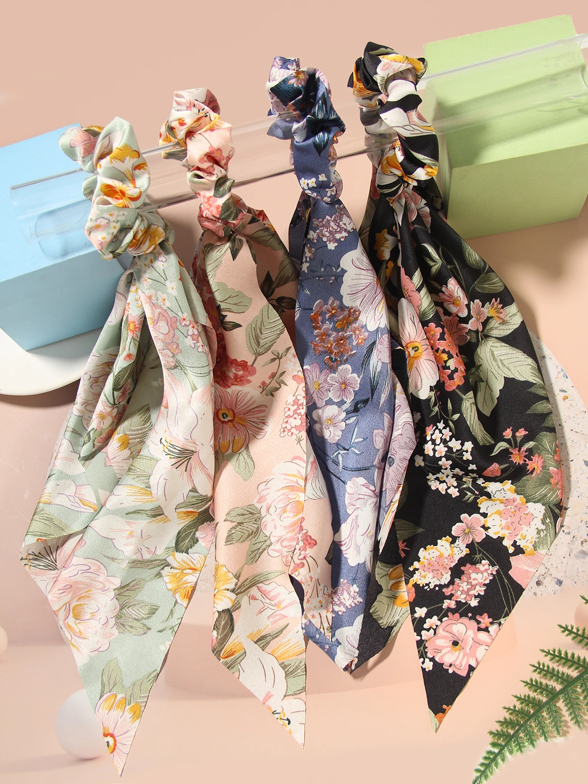 Fashion Satin Ribbon Hair Band Women Elegant Scarf Hair Bow Scrunchies Girls Vintage Ponytail Elastic Hair band Accessories