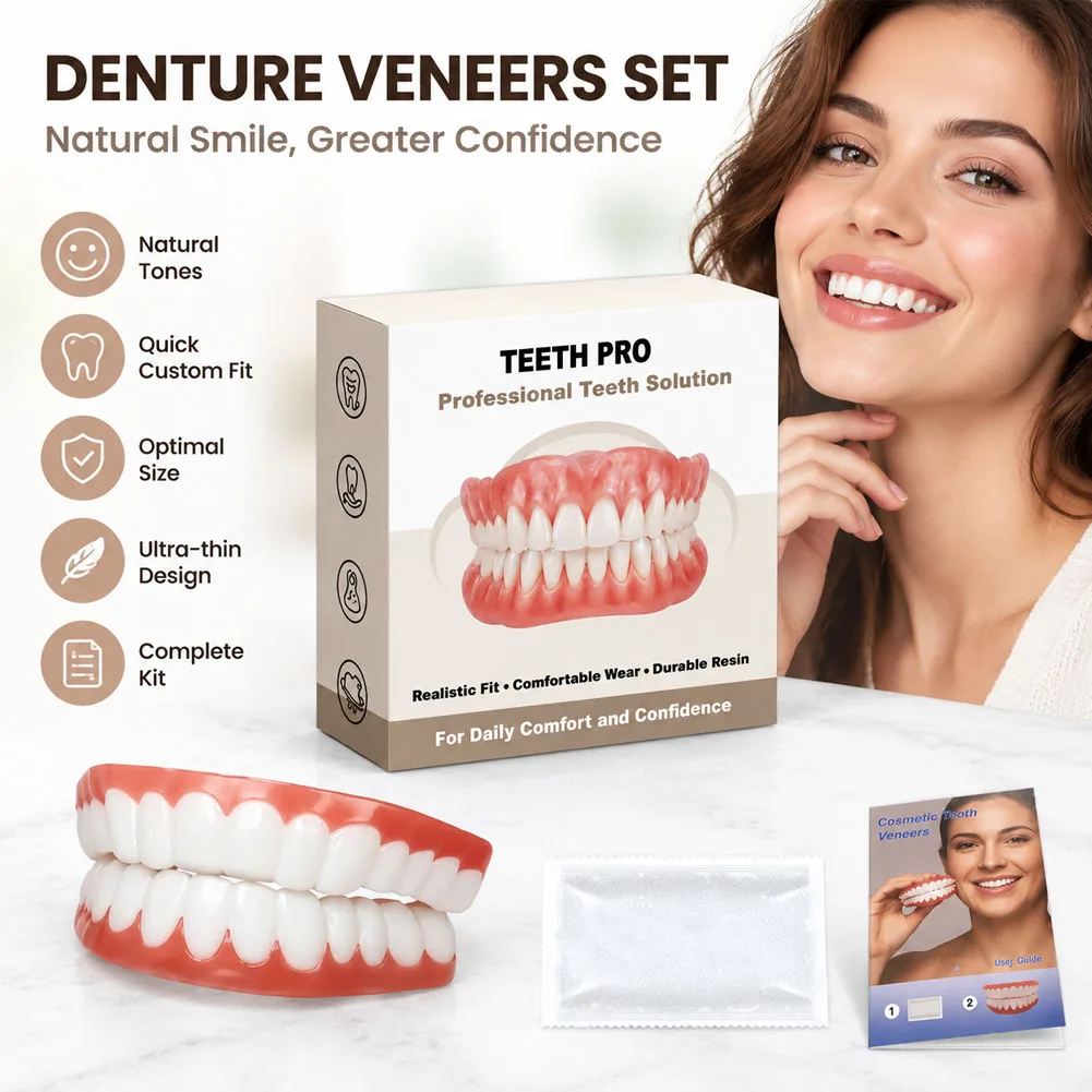 Soft Silicone Upper & Lower Dentures Comfort Realistic False Teeth Bright Smile Oral Teeth Appliance For Daily Adult Use