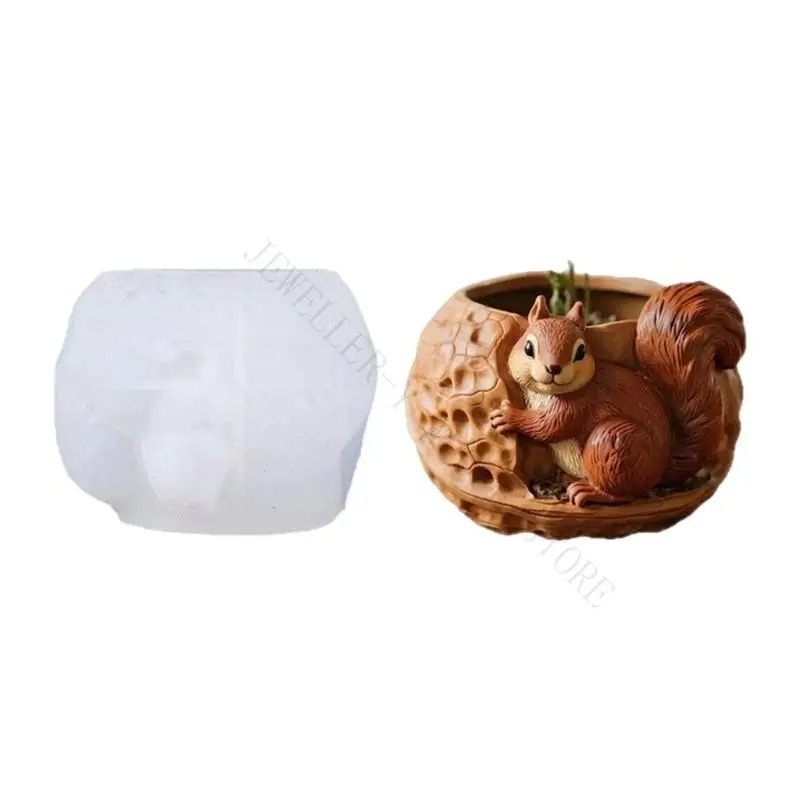 R7UF Professional Squirrel Planter Mold Resin Concrete Moulds Silicone Flowerpot Molds Suitable for Craft Projects