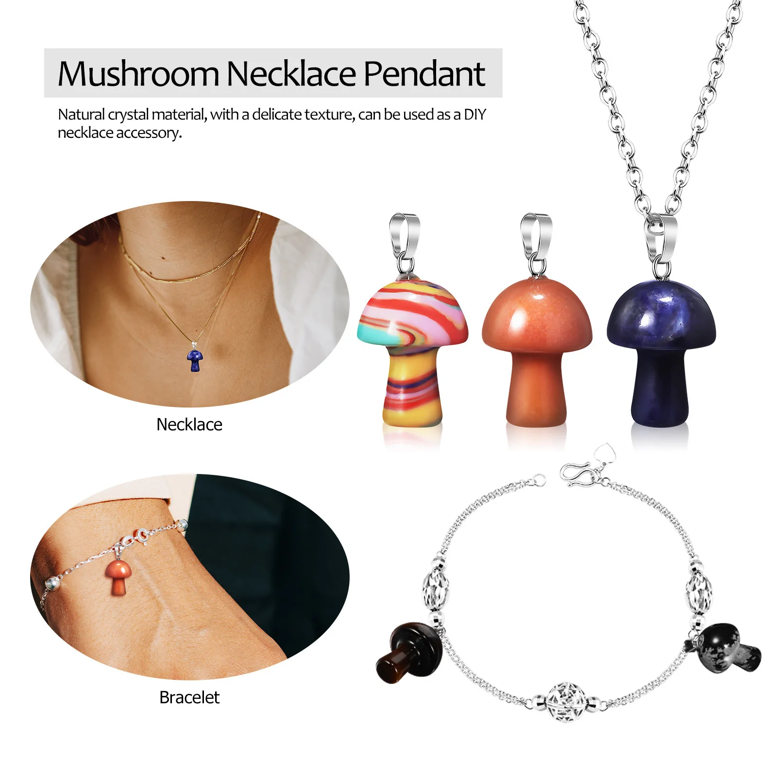 

10 Pcs Necklace Bracelet Charms Mushroom Braclet Jewelry Pendants Crystal Earring