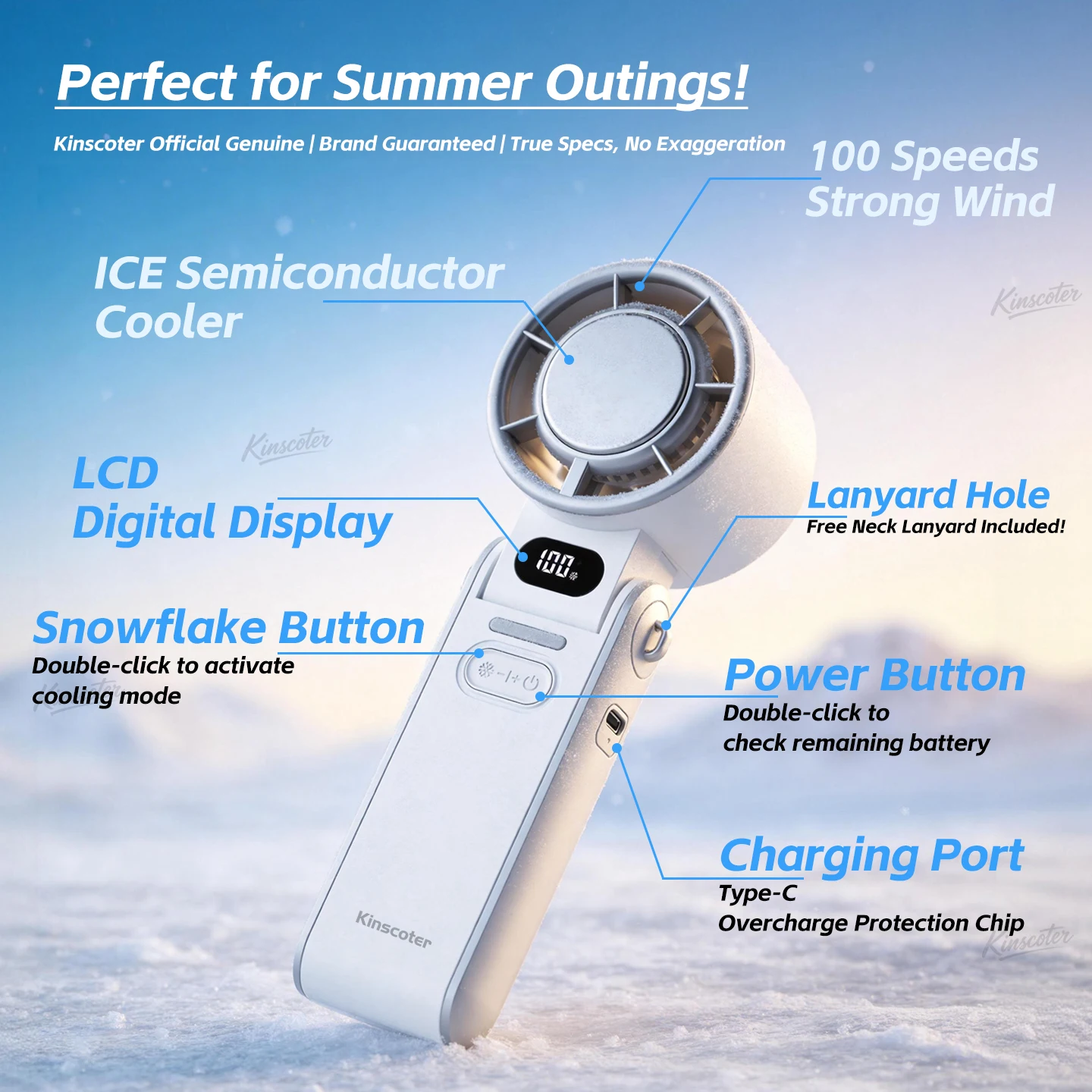 Portable High Speed Cooling Handheld Fan 3600mAh Rechargeable 100 Speed Adjustable Mini Foldable Air Cooling Turbo Fan & Lanyard image 6