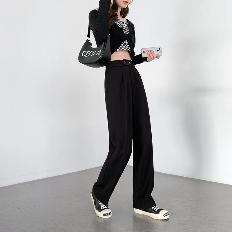 Wide-legged Pants Women Loose Casual High Waist Full Length Thin Solid Color New Spring and Summer Straight Trousers Female