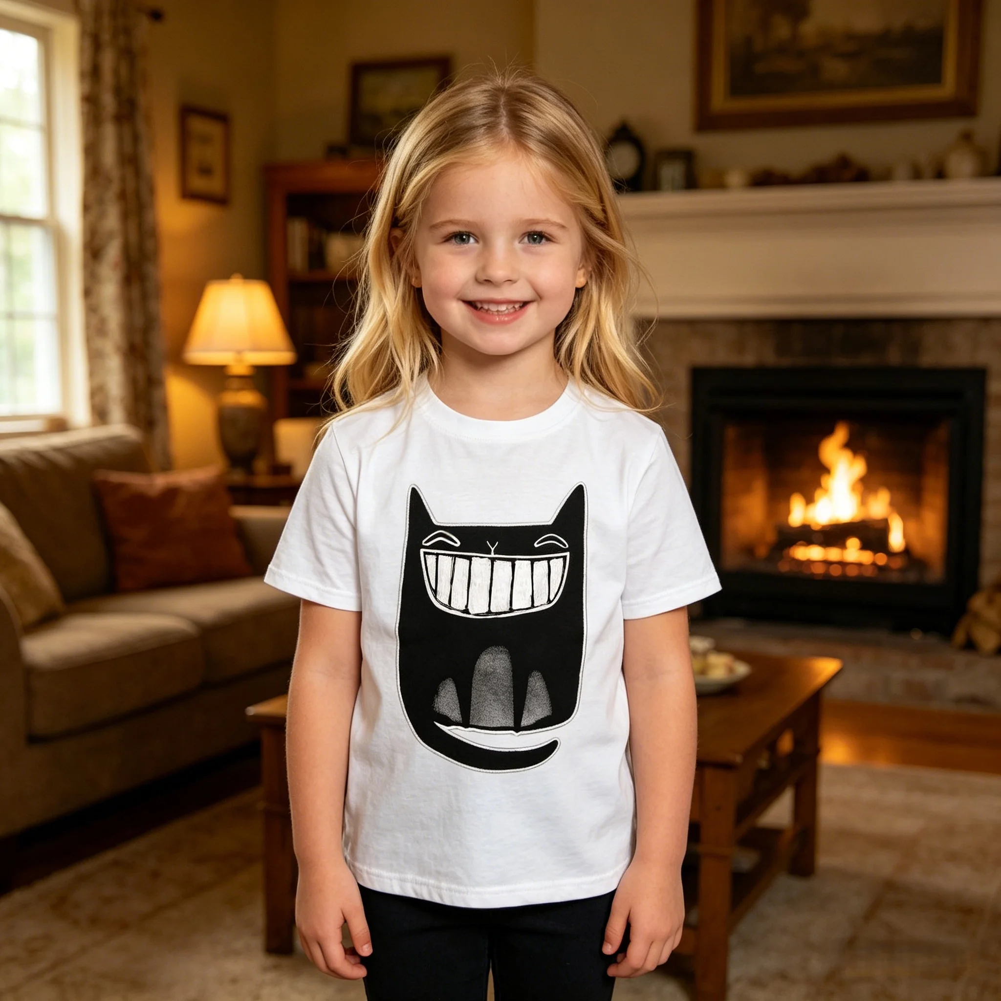 Cute Black Cat Kids T-Shirt Quirky Kitten Print Soft Cotton Machine Washable Beach Vacation Casual Party Wear