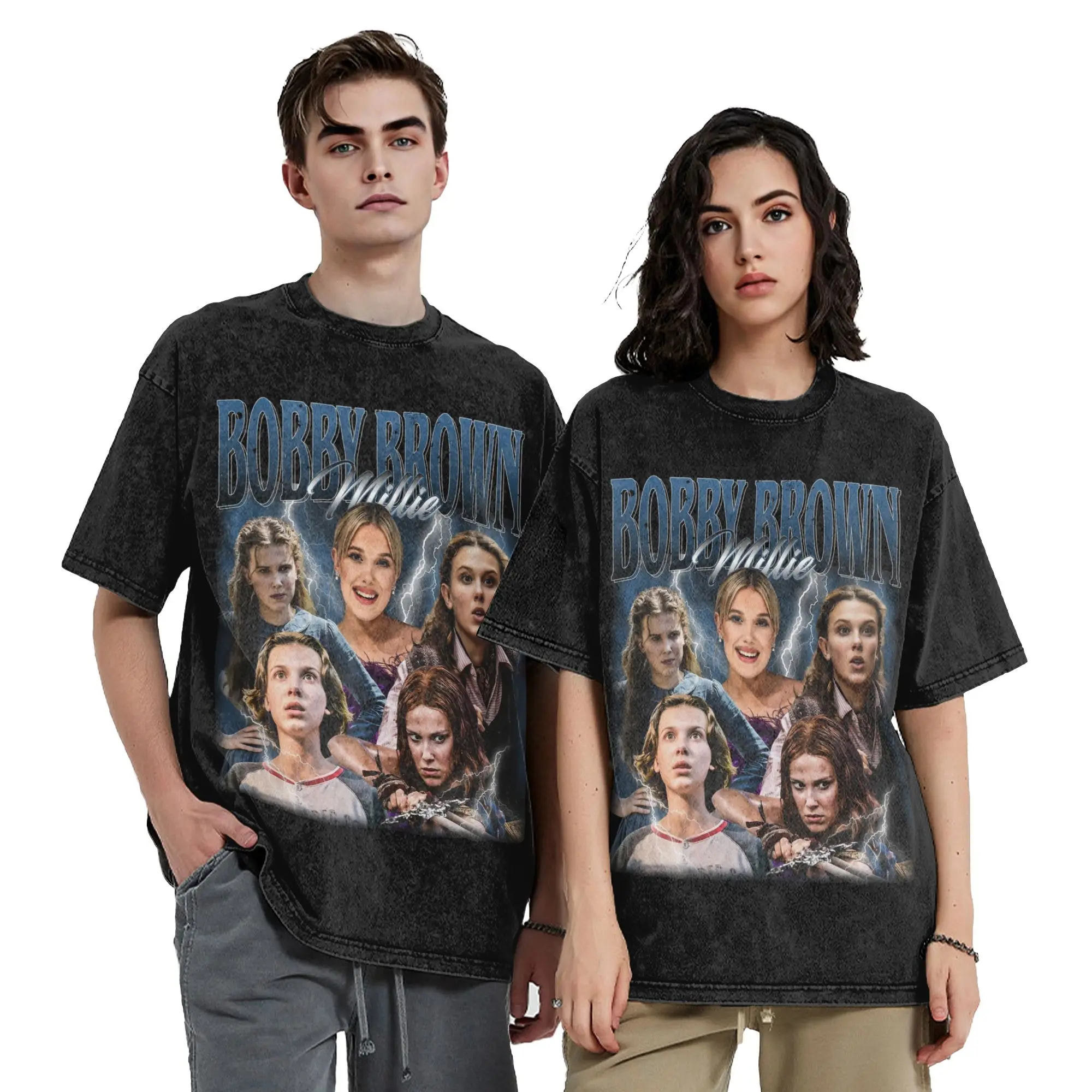 Washed T Shirt Millie Bobby Brown Hip Hop Vintage T-Shirts Harajuku  Streetwear Printed Tops Tee Shirt for Men Women