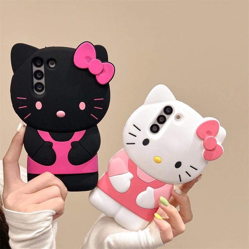 Hello Kitty 3D Bow Cartoon Bow Case For Samsung Galaxy S24 Ultra S23 Plus S22 S21 S20 FE Y2K Cute Soft Silicone Cases Cover