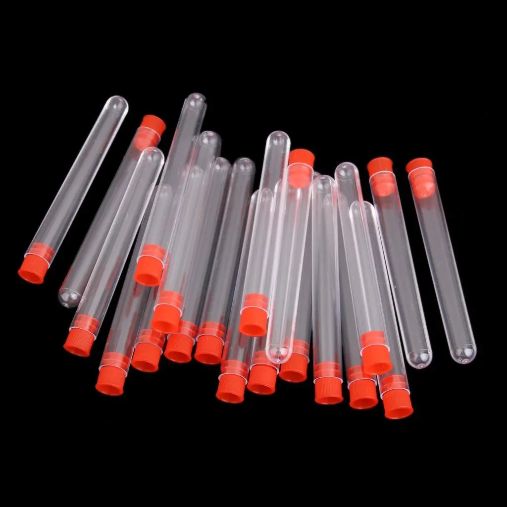 

20Pcs Plastic Test Tubes Red Round Bottom 78x13mm Leakproof Screw Cap Ideal Samples Crafts Lab Use Plastic Test Tube