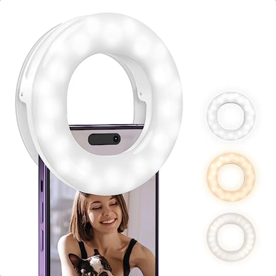 

ATUMTEK Selfie Ring Light for Phone with 3 Light Temperatures Portable Rechargeable Clipon Ring Light with 48 LEDs for Mobile L